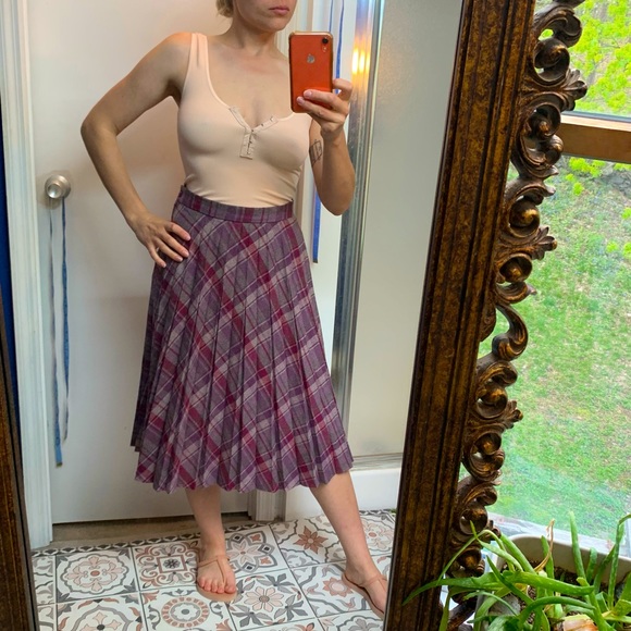 Vintage Wool plaid 70s pleat midi a-line skirt xs - Picture 1 of 9